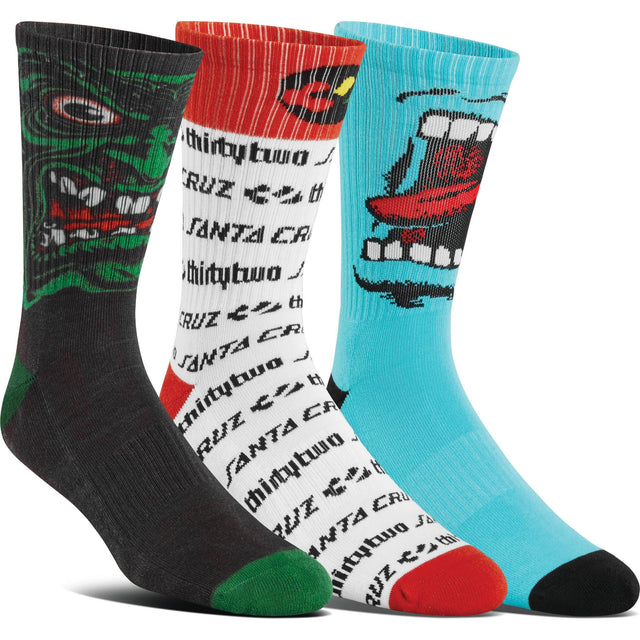 ThirtyTwo Santa Cruz Crew Socks 3-Pack Assorted / S/M