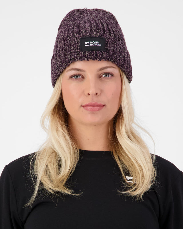 Mons Royale Triple Treat Merino Beanie - Cinder / Fig / Black